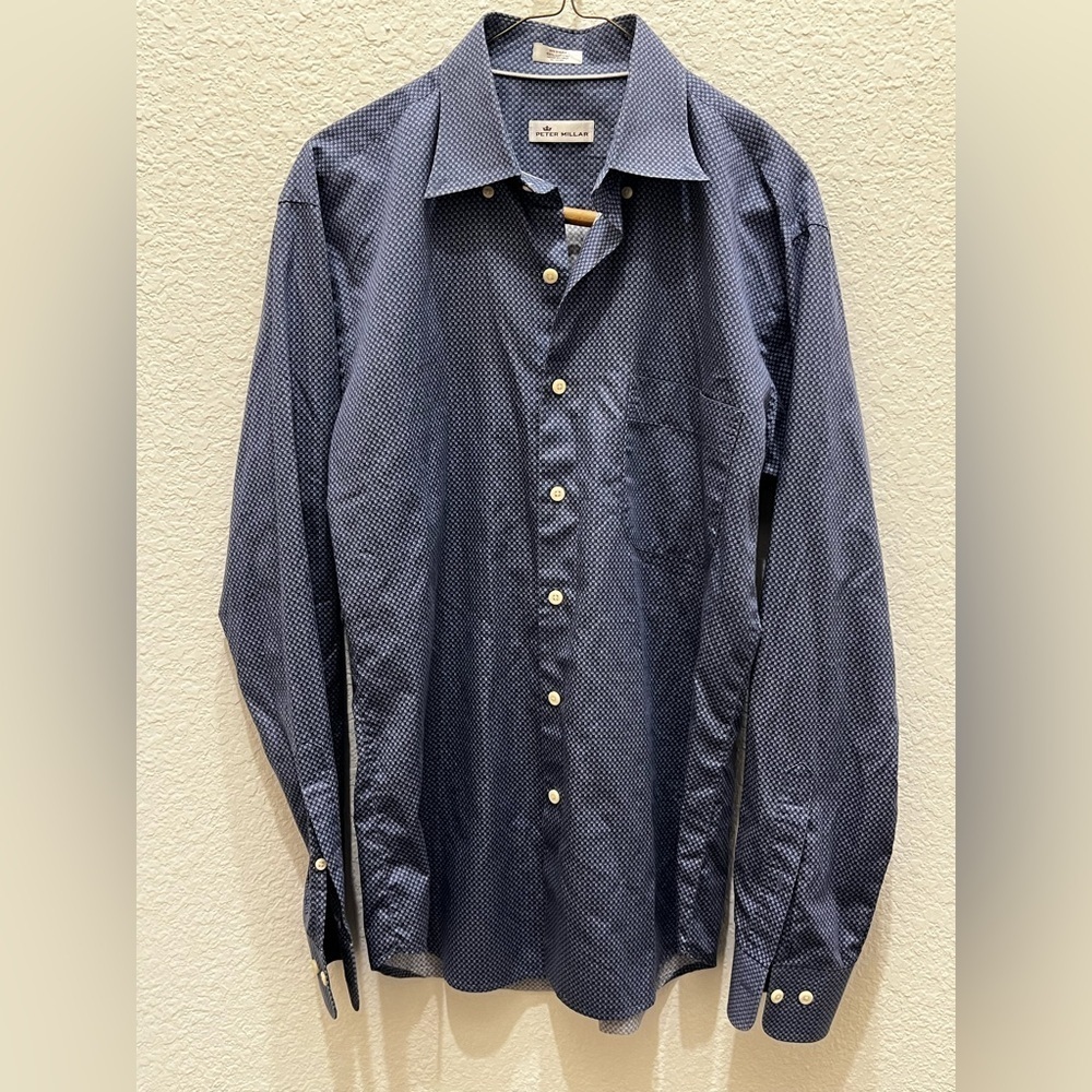 Peter Millar Dark Blue Geometric Dress Shirt